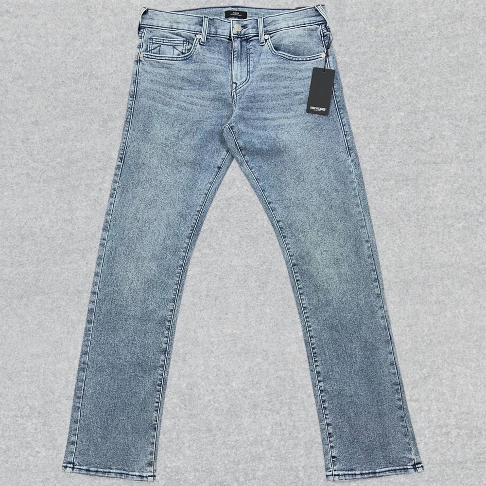 True Religion Ricky SN Straight Jeans Mens 32x34 Light Sparklin Pear Wash NEW